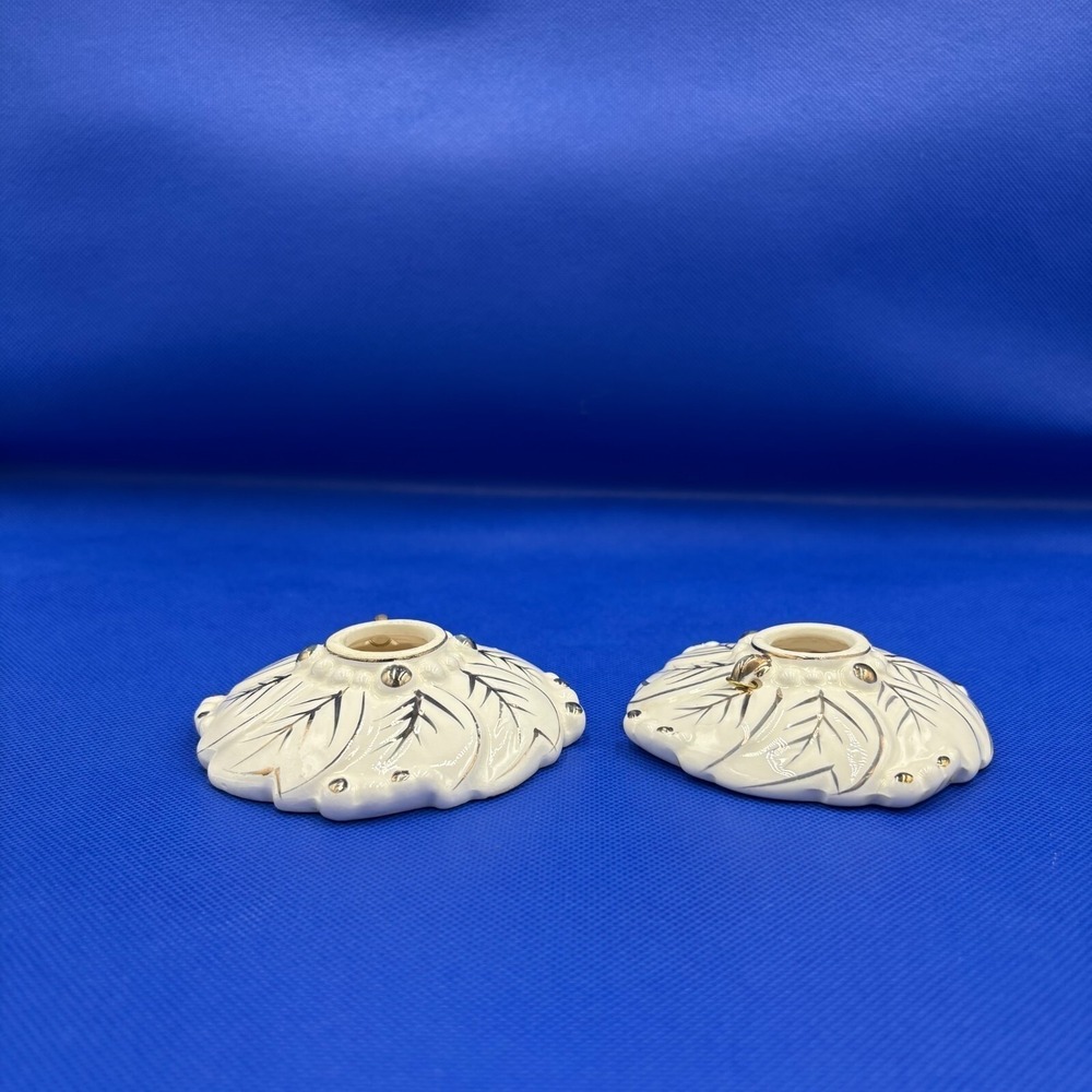 Vintage White and Gold Christmas Candle Holders, made in Japan, Set of 2 - Picture 2 of 5